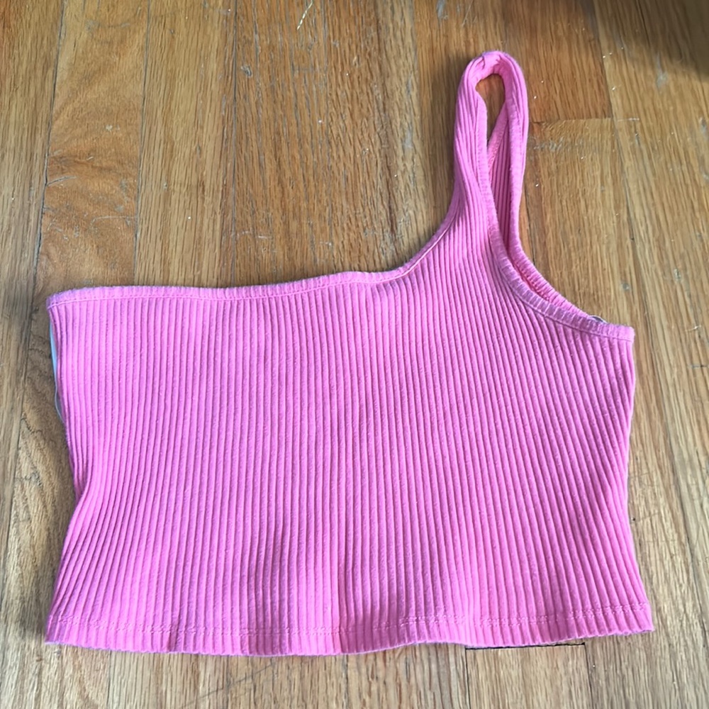 Pink shein medium one shoulder crop top